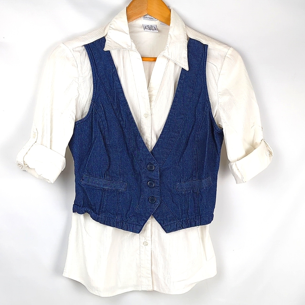 Women's Retro Blouse Vest Duo Top Size Medium